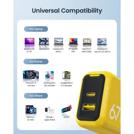 MAGCUBE PD 67W 2-PORT WALL CHARGER _ Yellow